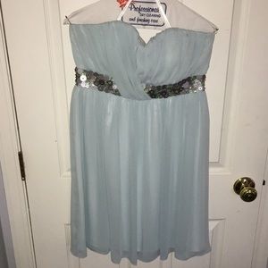 Light blue strapless prom dress